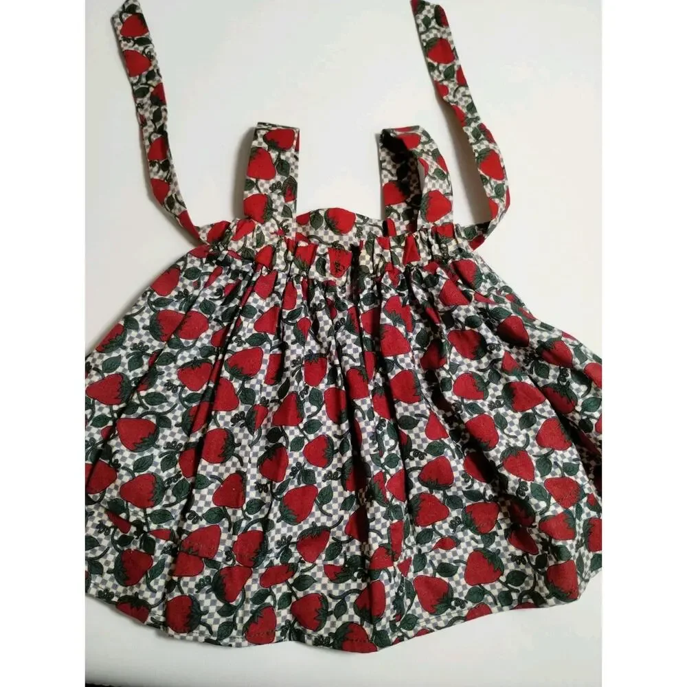 Vintage Doll Apron Dress -Strawberries - over White Slip Dress - 12